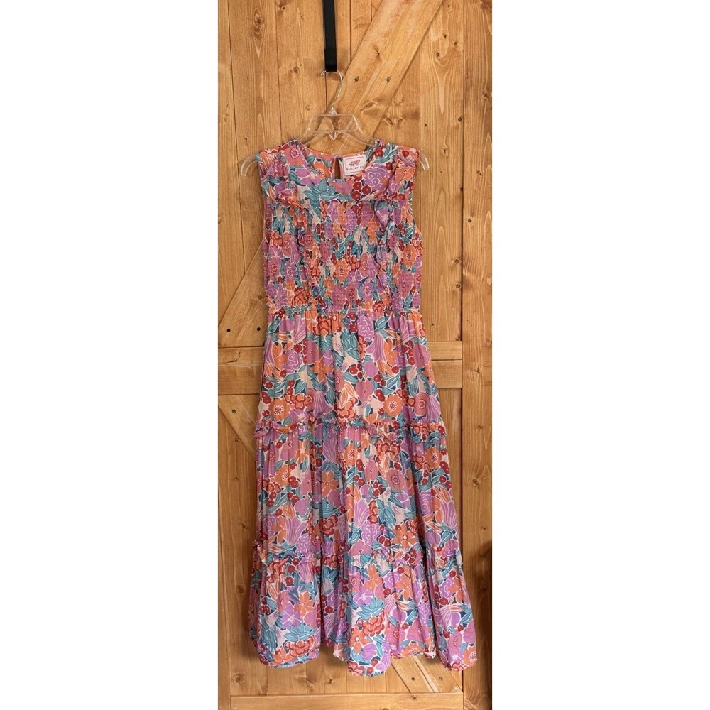 Banjanan Iris Dress Large Floral Smocked Tiered Maxi Dress Pink India